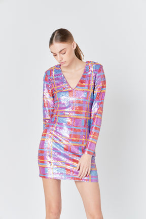 ENDLESS ROSE - Check Pattern Sequins Dress - DRESSES available at Objectrare