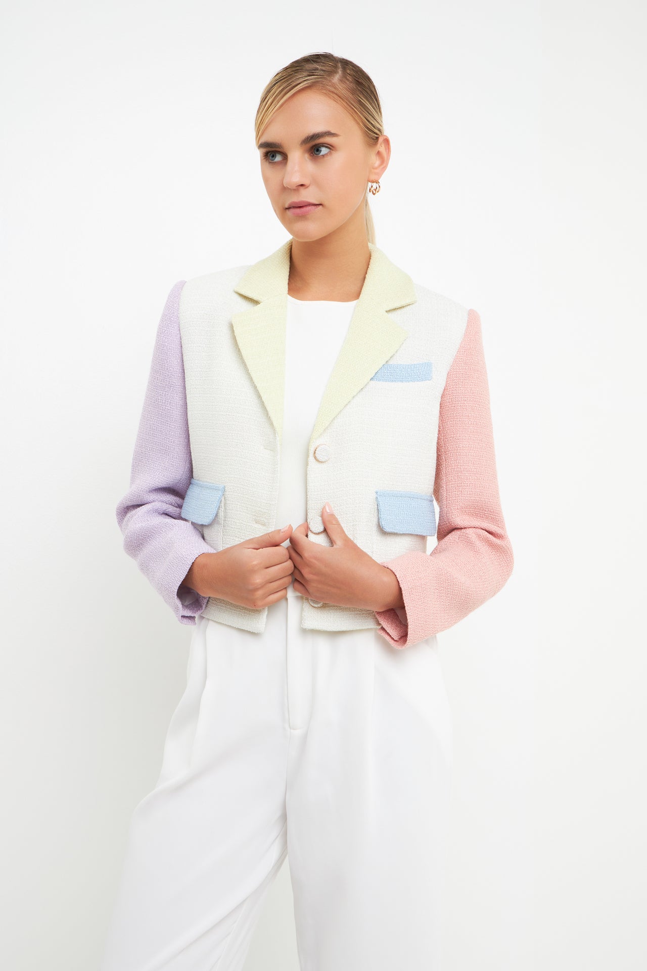 ENDLESS ROSE - Endless Rose - Cropped Color Block Blazer - BLAZERS available at Objectrare