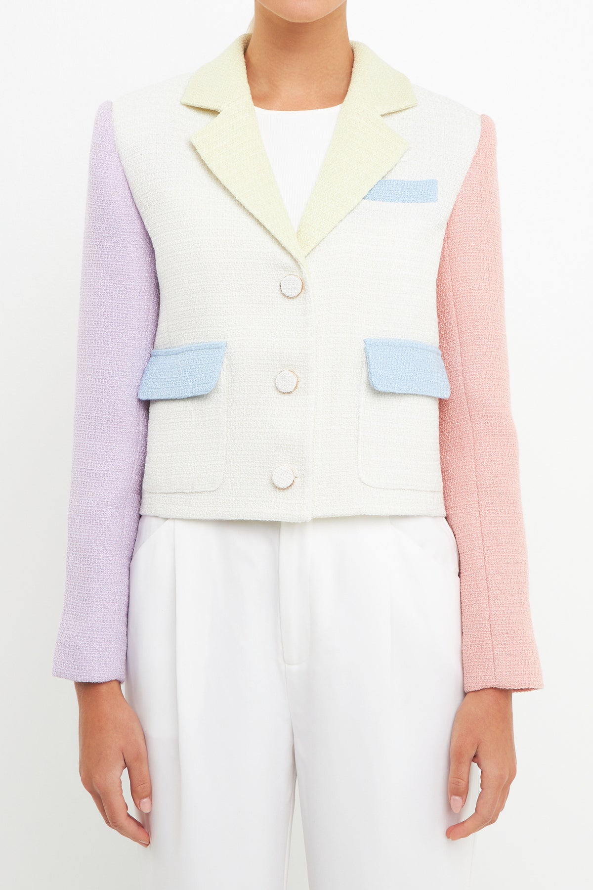 ENDLESS ROSE - Cropped Color Block Blazer - BLAZERS available at Objectrare