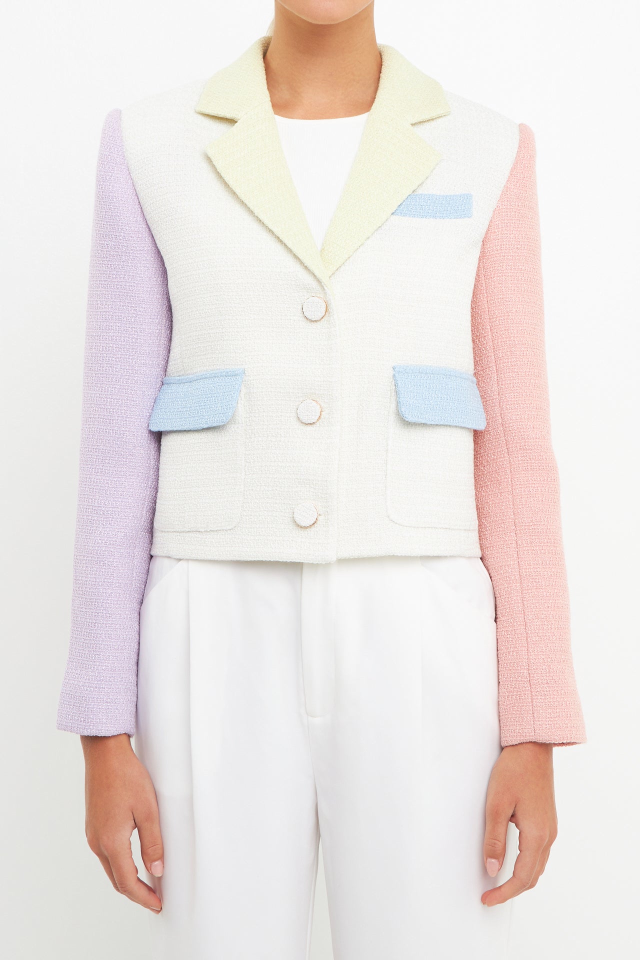 ENDLESS ROSE - Endless Rose - Cropped Color Block Blazer - BLAZERS available at Objectrare