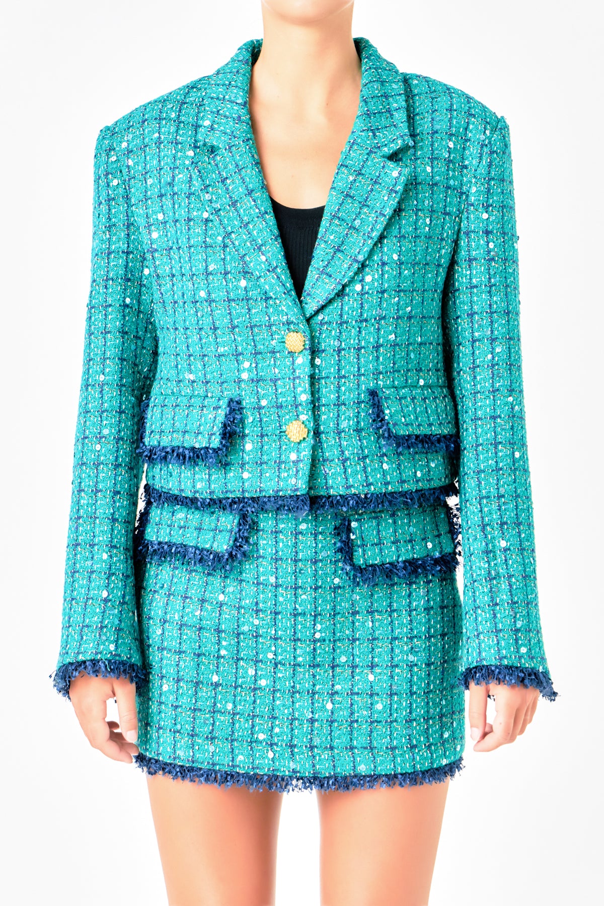 ENDLESS ROSE - Premium Cropped Sequin Tweed Jacket - JACKETS available at Objectrare