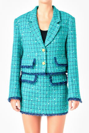 ENDLESS ROSE - Endless Rose - Premium Cropped Sequin Tweed Jacket - JACKETS available at Objectrare