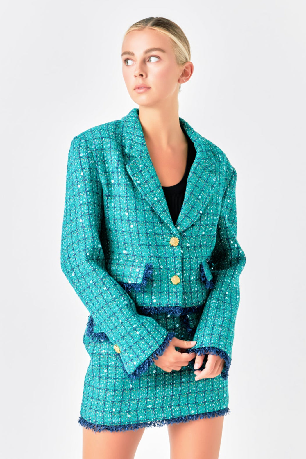 ENDLESS ROSE - Premium Cropped Sequin Tweed Jacket - JACKETS available at Objectrare