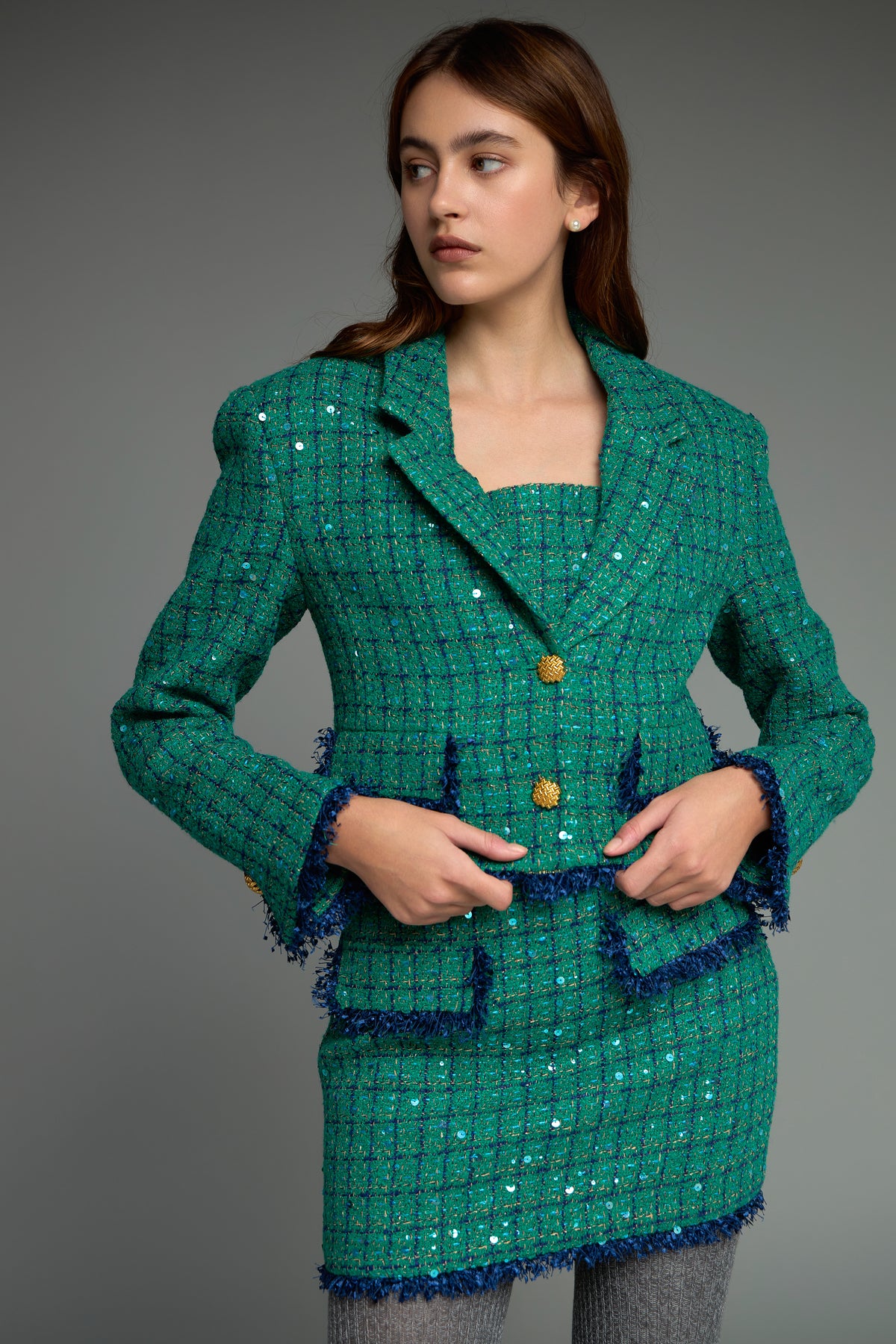 ENDLESS ROSE - Premium Cropped Sequin Tweed Jacket - JACKETS available at Objectrare