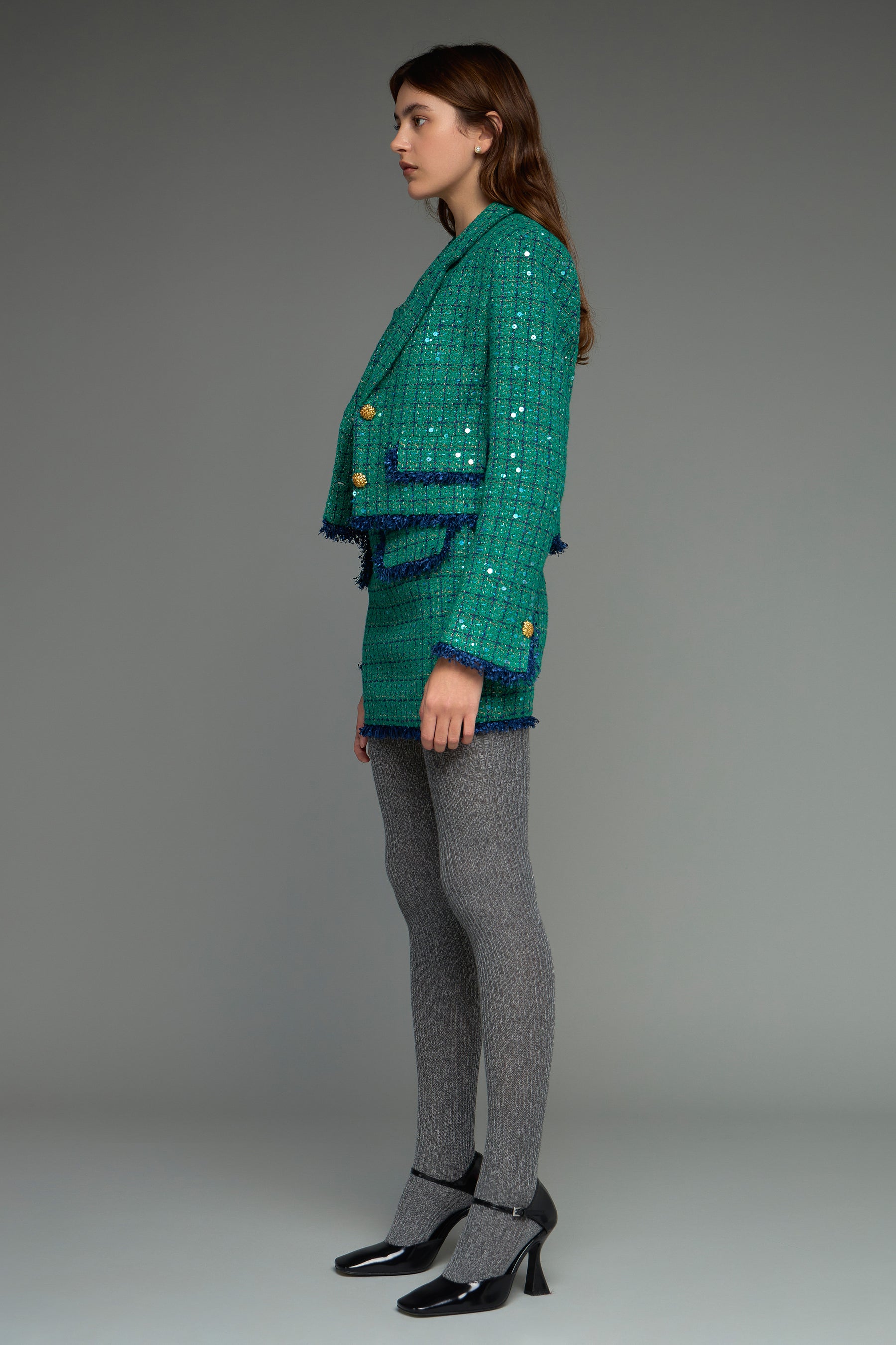 ENDLESS ROSE - Premium Cropped Sequin Tweed Jacket - JACKETS available at Objectrare