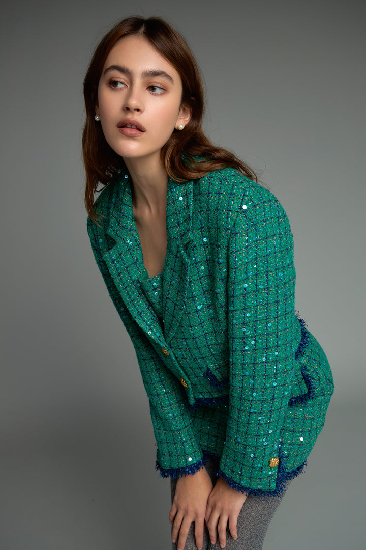 ENDLESS ROSE - Premium Cropped Sequin Tweed Jacket - JACKETS available at Objectrare