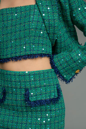 ENDLESS ROSE - Premium Cropped Sequin Tweed Jacket - JACKETS available at Objectrare