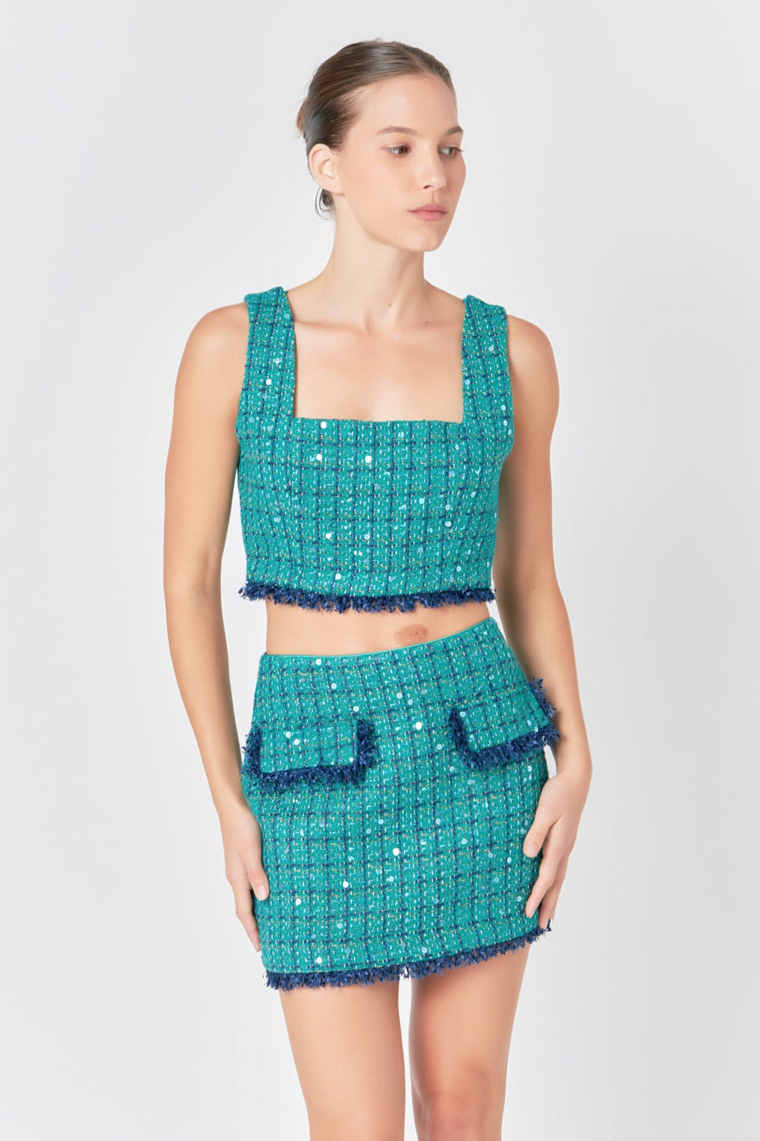 ENDLESS ROSE - Premium Cropped Tweed Tank Top - TOPS available at Objectrare