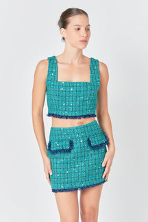 ENDLESS ROSE - Premium Cropped Tweed Tank Top - TOPS available at Objectrare