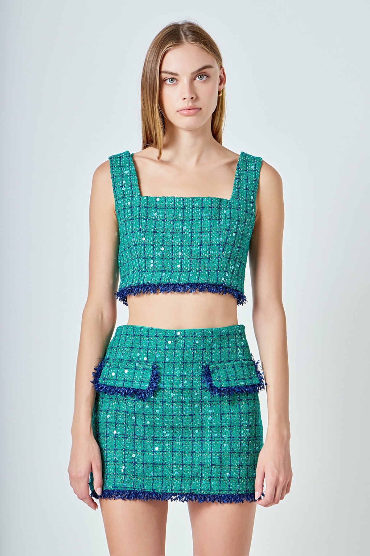 ENDLESS ROSE - Premium Cropped Tweed Tank Top - TOPS available at Objectrare