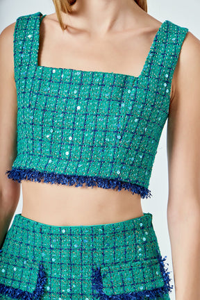 ENDLESS ROSE - Premium Cropped Tweed Tank Top - TOPS available at Objectrare