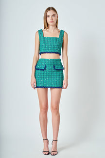 ENDLESS ROSE - Premium Sequin Tweed Mini Skirt - SKIRTS available at Objectrare