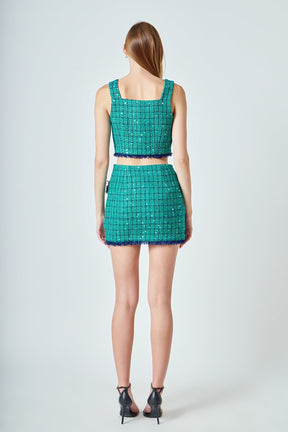 ENDLESS ROSE - Premium Sequin Tweed Mini Skirt - SKIRTS available at Objectrare