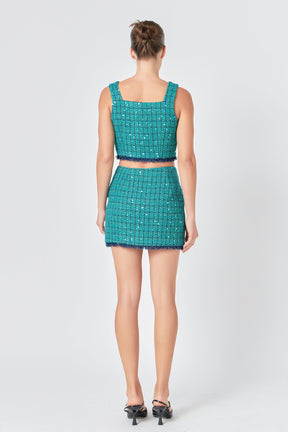 ENDLESS ROSE - Premium Sequin Tweed Mini Skirt - SKIRTS available at Objectrare