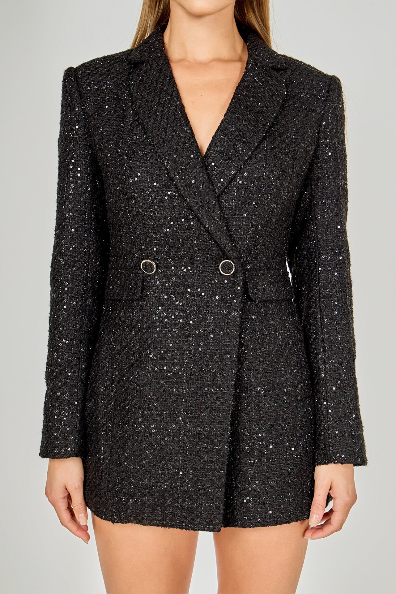 ENDLESS ROSE - Premium Sequin Tweed Blazer Romper - ROMPERS available at Objectrare