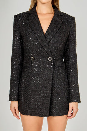 ENDLESS ROSE - Premium Sequin Tweed Blazer Romper - ROMPERS available at Objectrare