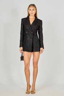ENDLESS ROSE - Premium Sequin Tweed Blazer Romper - ROMPERS available at Objectrare