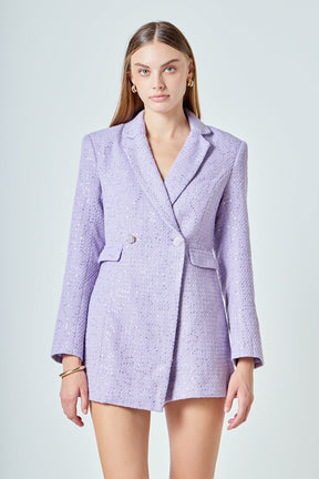 Premium Sequin Tweed Blazer Romper