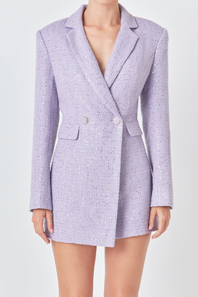 ENDLESS ROSE - Endless Rose - Premium Sequin Tweed Blazer Romper - ROMPERS available at Objectrare