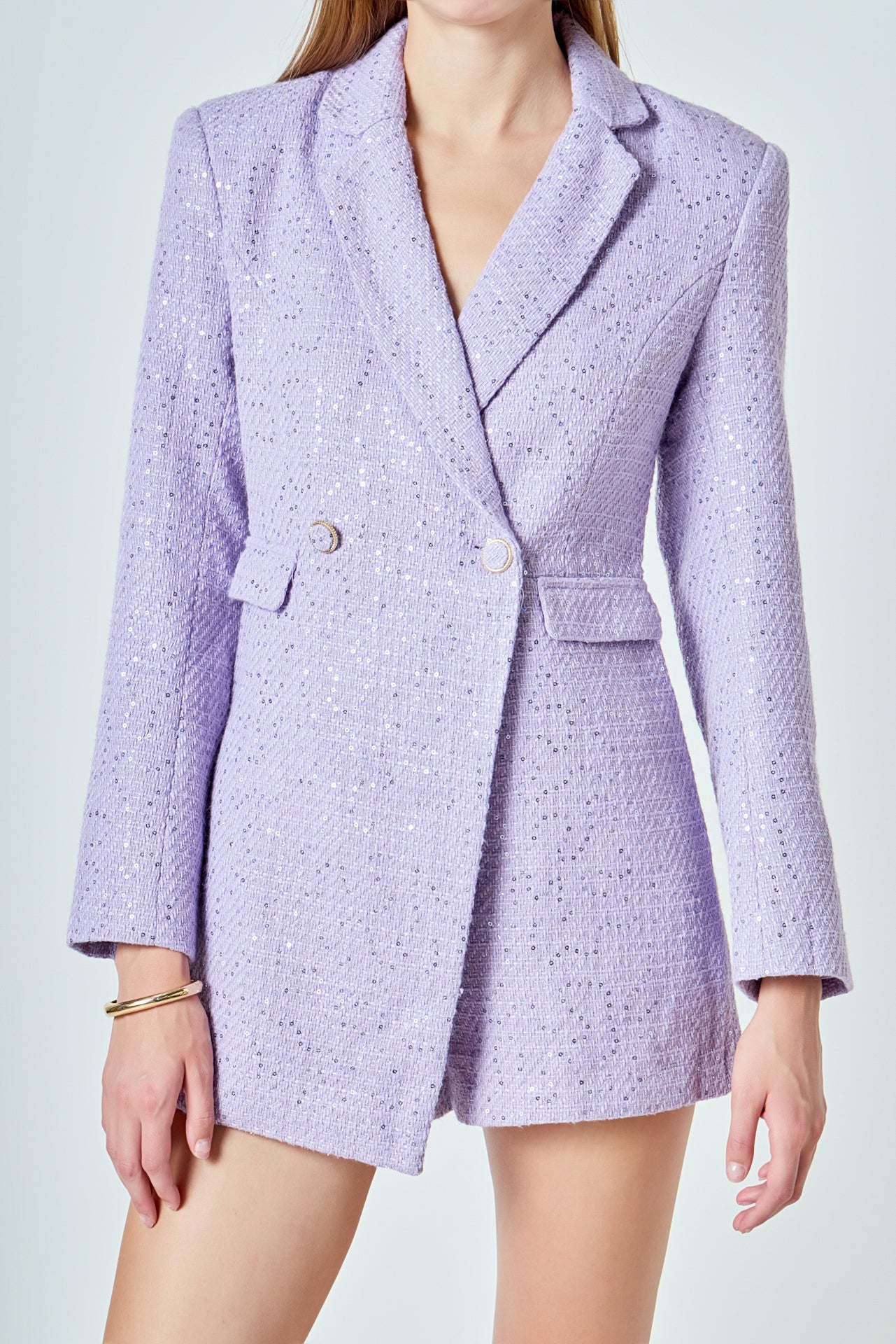 Premium Sequin Tweed Blazer Romper