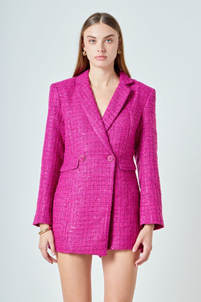 Premium Sequin Tweed Blazer Romper
