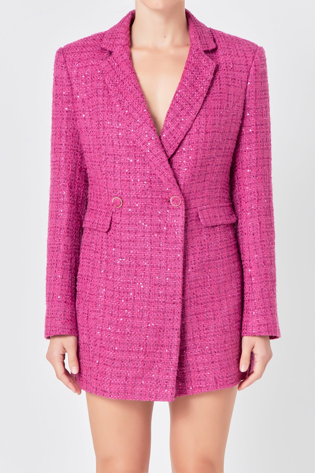 ENDLESS ROSE - Premium Sequin Tweed Blazer Romper - ROMPERS available at Objectrare