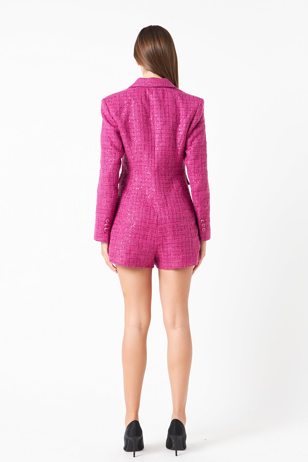 ENDLESS ROSE - Premium Sequin Tweed Blazer Romper - ROMPERS available at Objectrare