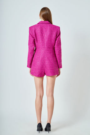 Premium Sequin Tweed Blazer Romper