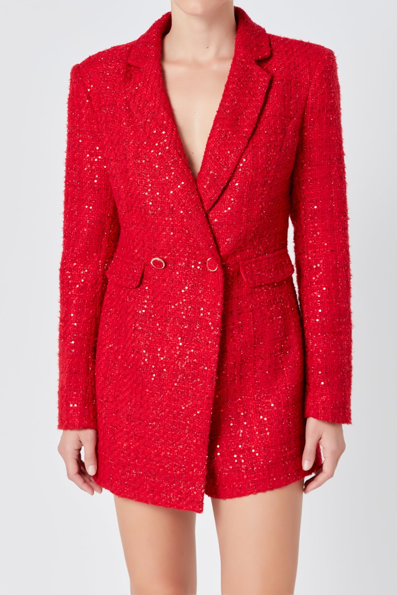 ENDLESS ROSE - Endless Rose - Premium Sequin Tweed Blazer Romper - ROMPERS available at Objectrare