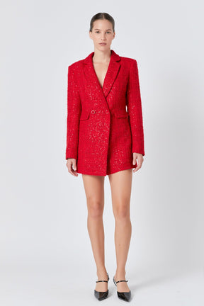 ENDLESS ROSE - Endless Rose - Premium Sequin Tweed Blazer Romper - ROMPERS available at Objectrare