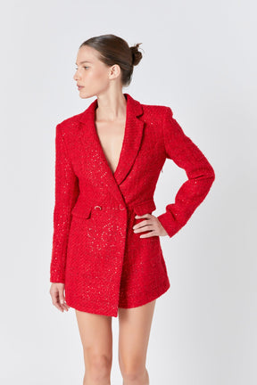 ENDLESS ROSE - Endless Rose - Premium Sequin Tweed Blazer Romper - ROMPERS available at Objectrare