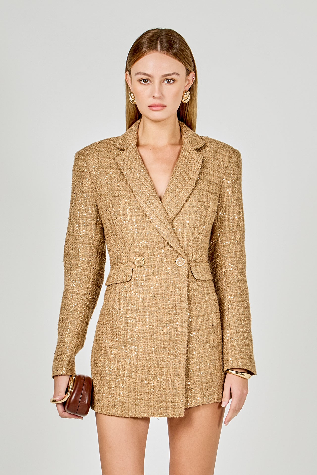 Premium Sequin Tweed Blazer Romper
