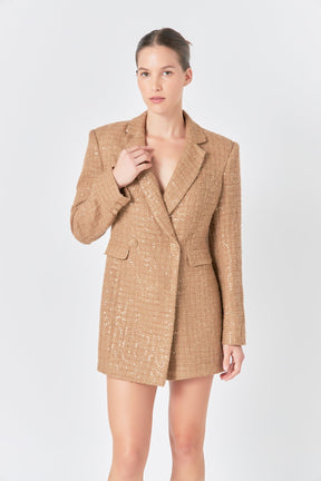 ENDLESS ROSE - Premium Sequin Tweed Blazer Romper - ROMPERS available at Objectrare