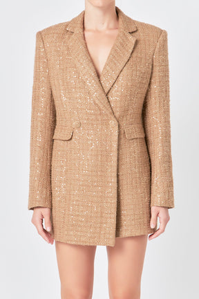 ENDLESS ROSE - Premium Sequin Tweed Blazer Romper - ROMPERS available at Objectrare