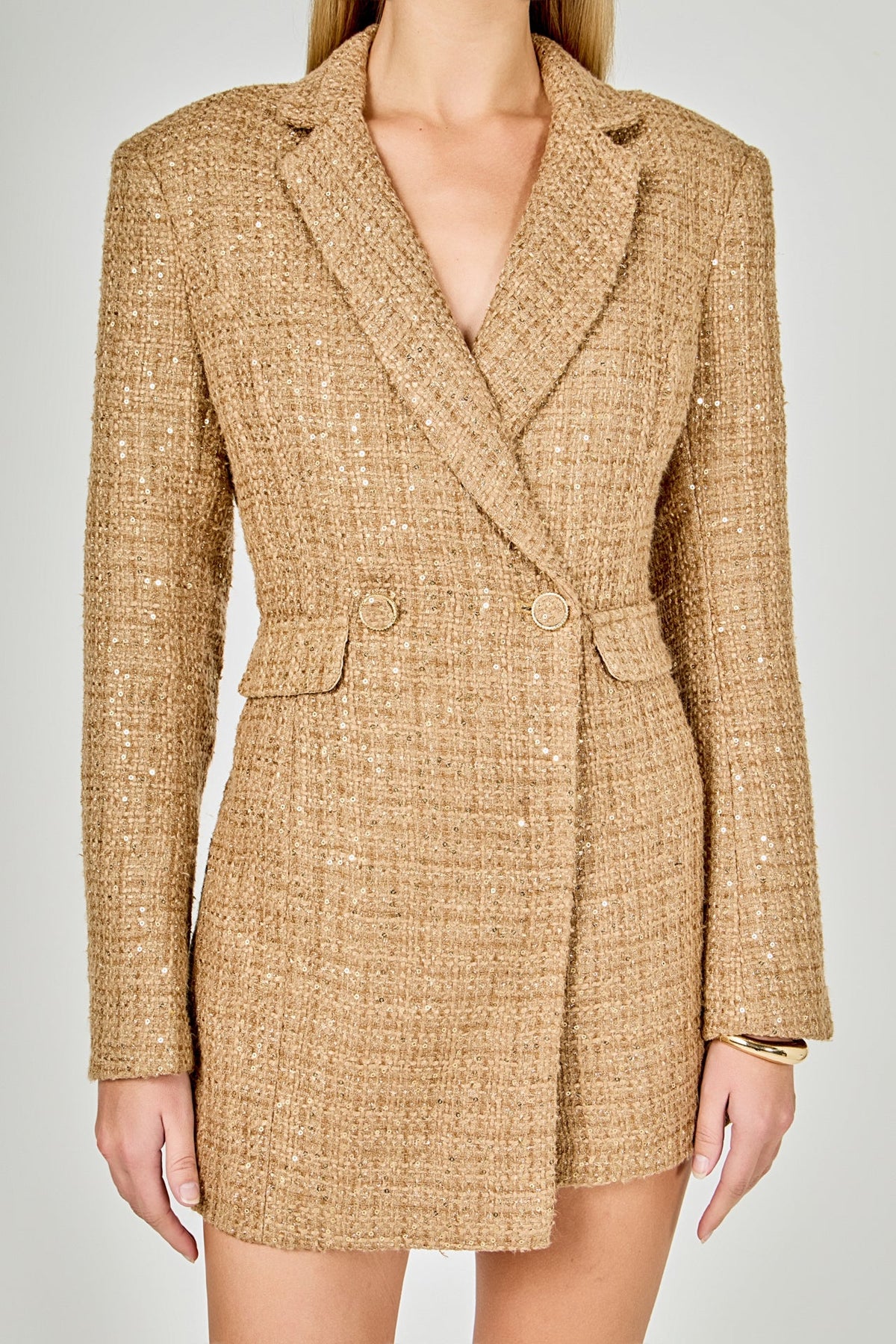 ENDLESS ROSE - Premium Sequin Tweed Blazer Romper - ROMPERS available at Objectrare