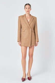 ENDLESS ROSE - Premium Sequin Tweed Blazer Romper - ROMPERS available at Objectrare
