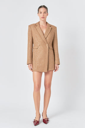 ENDLESS ROSE - Premium Sequin Tweed Blazer Romper - ROMPERS available at Objectrare