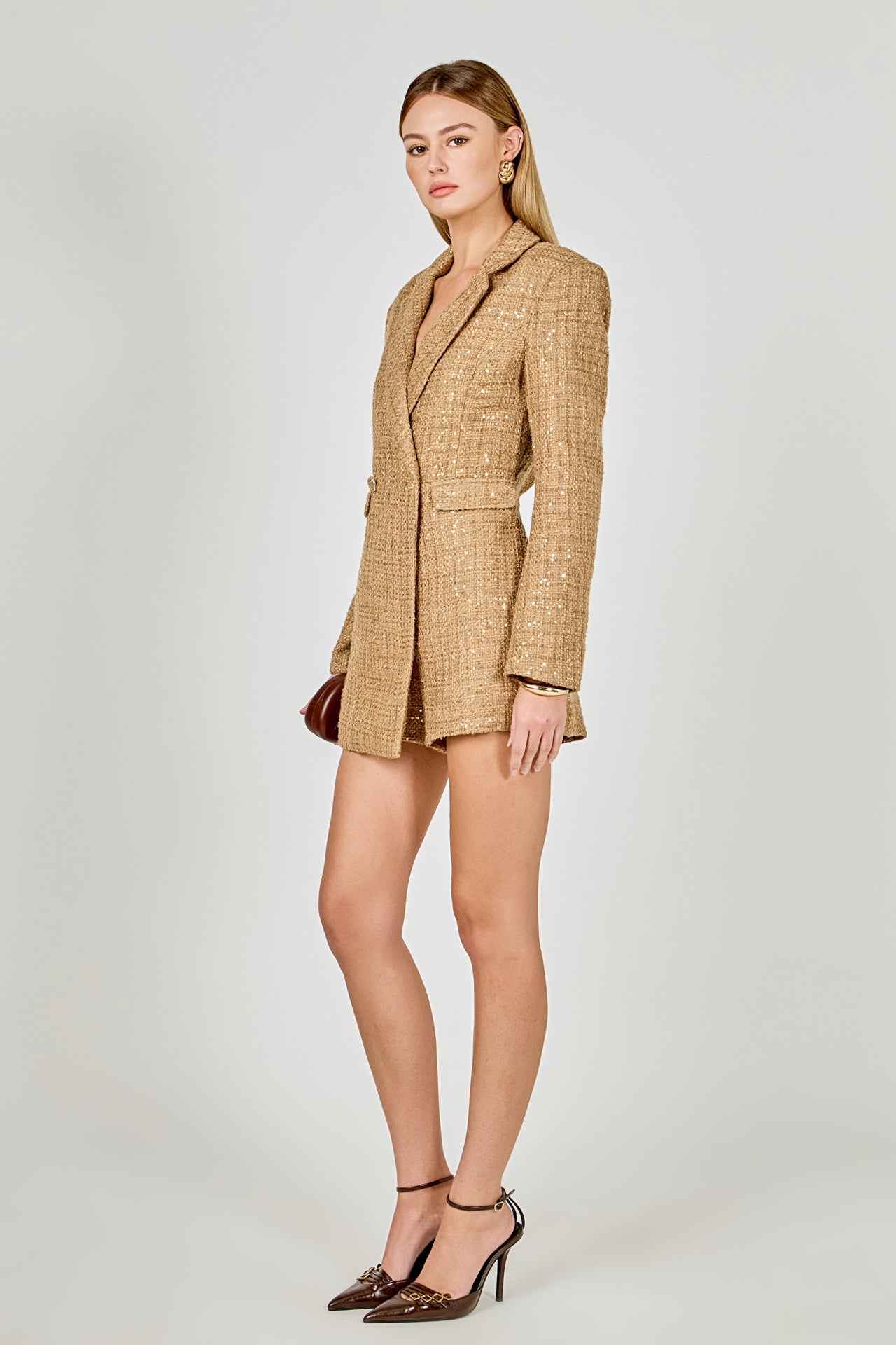 Premium Sequin Tweed Blazer Romper