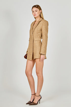 ENDLESS ROSE - Premium Sequin Tweed Blazer Romper - ROMPERS available at Objectrare
