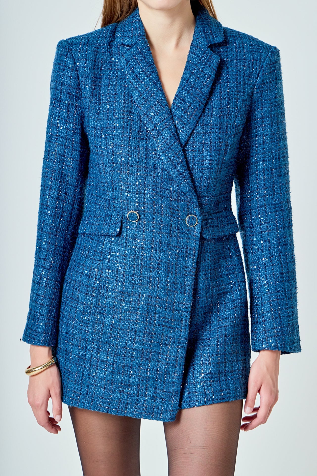 Premium Sequin Tweed Blazer Romper