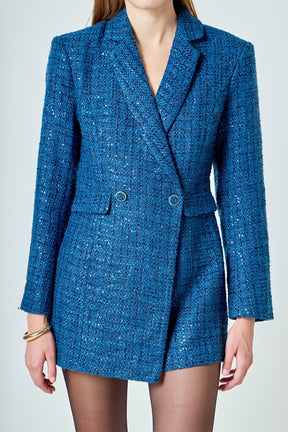 Premium Sequin Tweed Blazer Romper