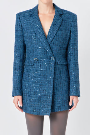 ENDLESS ROSE - Premium Sequin Tweed Blazer Romper - ROMPERS available at Objectrare