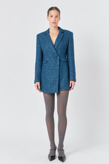 ENDLESS ROSE - Premium Sequin Tweed Blazer Romper - ROMPERS available at Objectrare