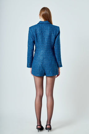 Premium Sequin Tweed Blazer Romper