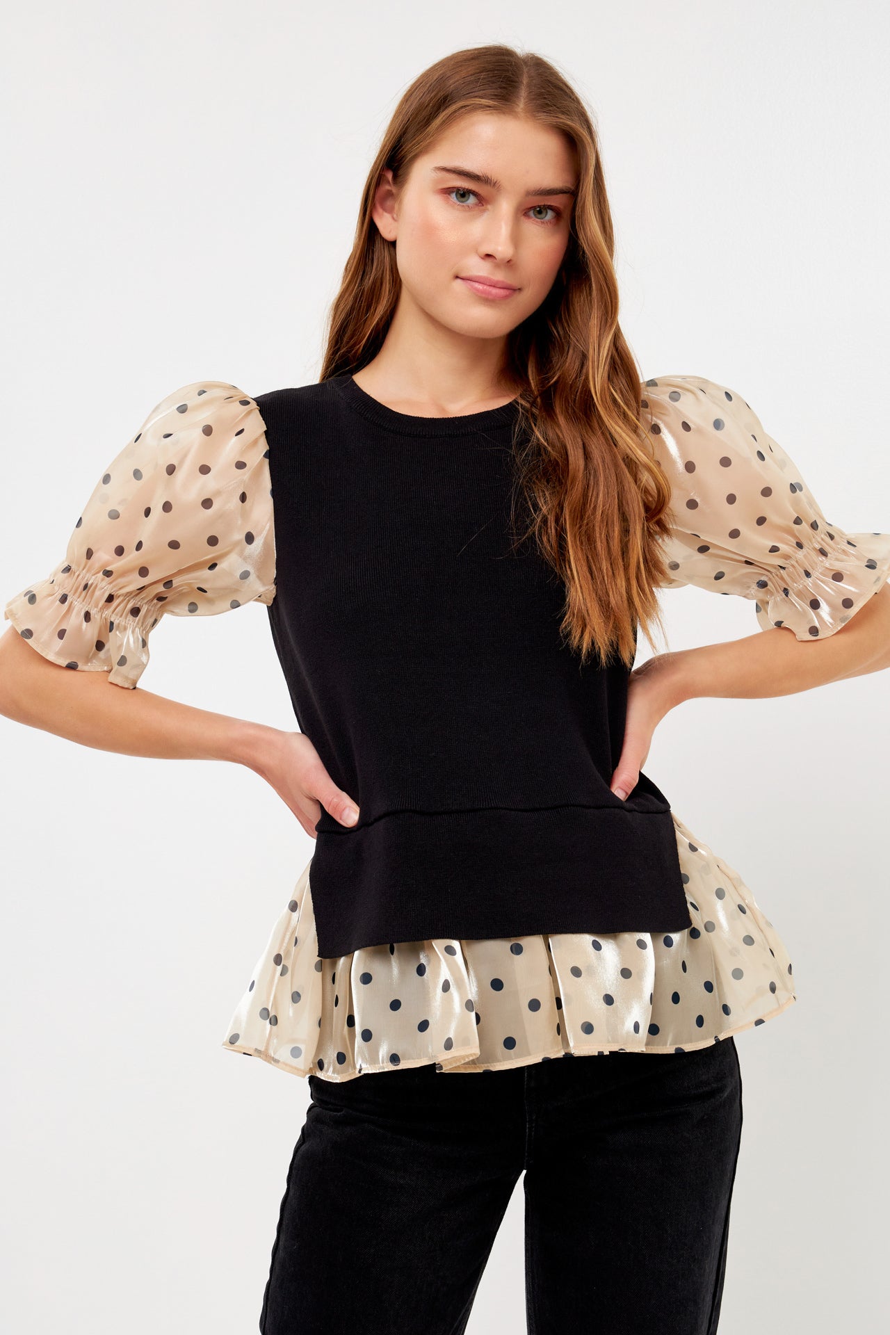 ENGLISH FACTORY - English Factory - Dot Mixed Sweater Top - TOPS available at Objectrare