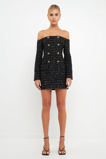 ENDLESS ROSE - Endless Rose - Off-The-Shoulder Tweed Mini Dress - DRESSES available at Objectrare