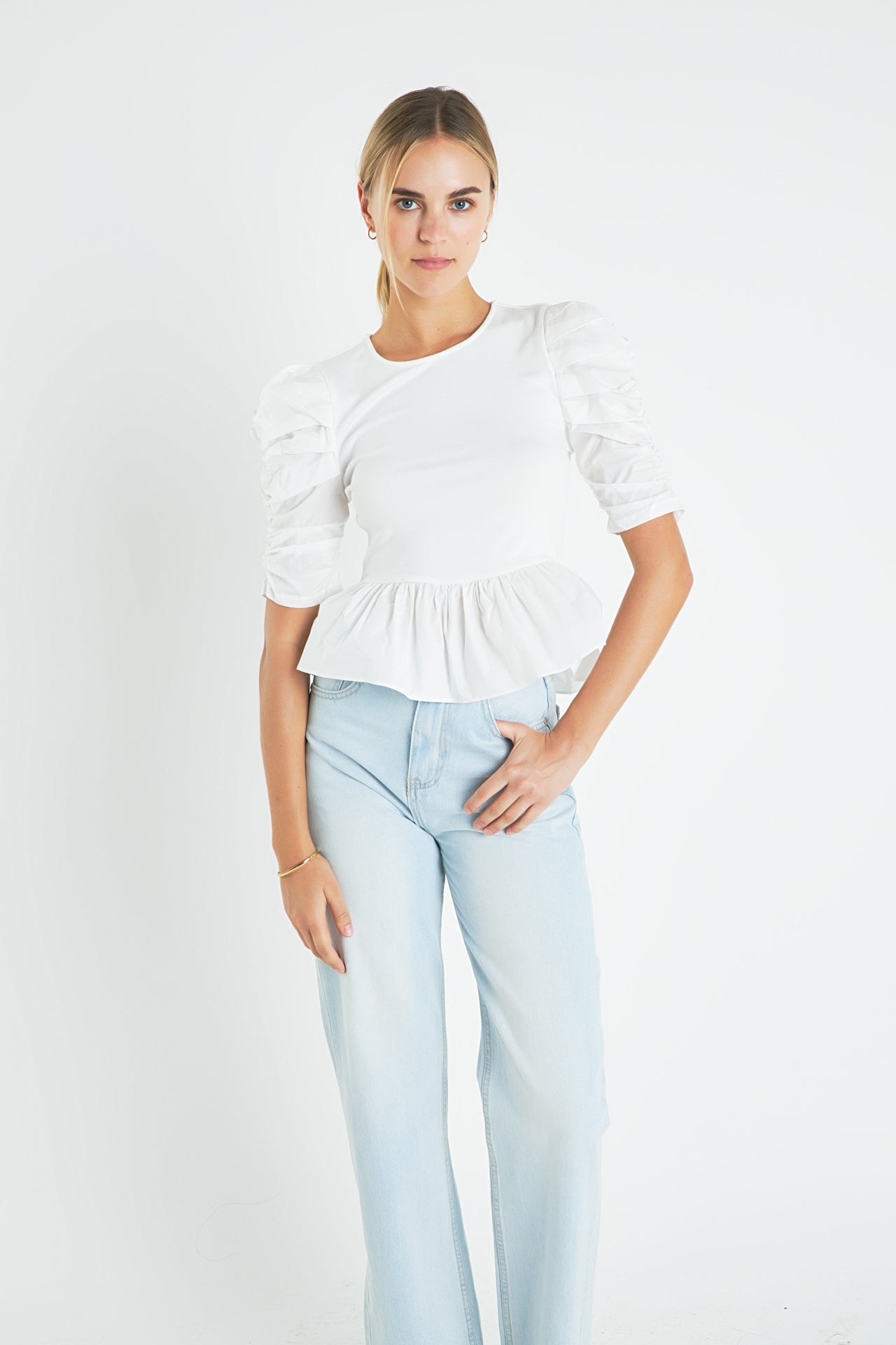 ENGLISH FACTORY - English Factory - Pleated Puff Sleeve Top in White - TOPS available at Objectrare