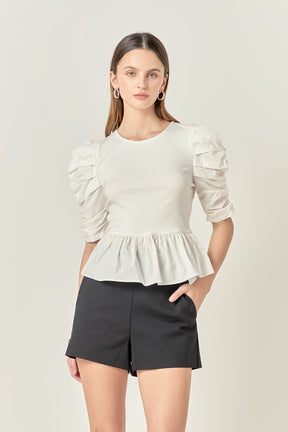 ENGLISH FACTORY - Pleated Puff Sleeve Top in White - TOPS available at Objectrare