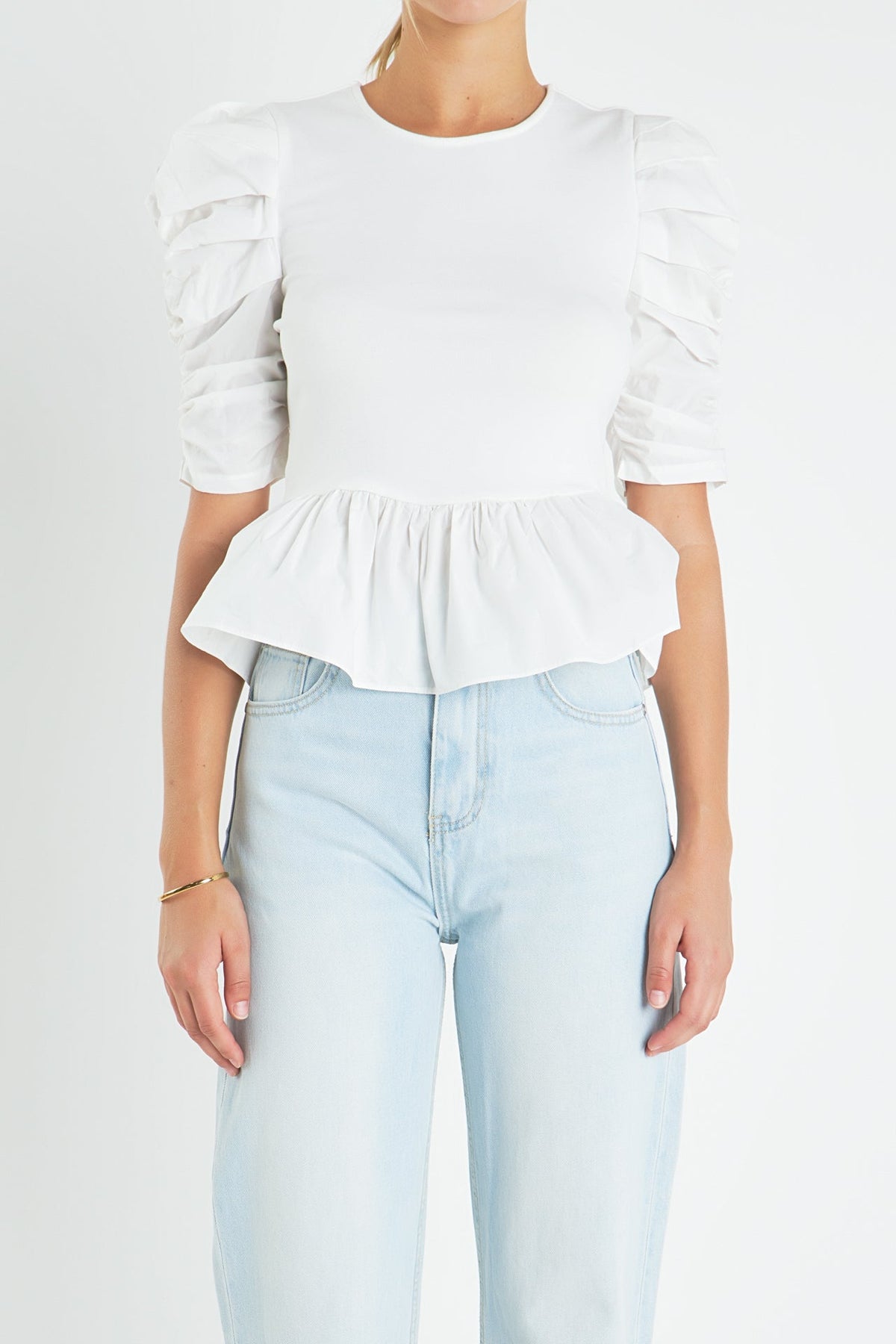 ENGLISH FACTORY - English Factory - Pleated Puff Sleeve Top in White - TOPS available at Objectrare