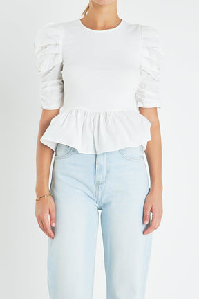 ENGLISH FACTORY - English Factory - Pleated Puff Sleeve Top in White - TOPS available at Objectrare